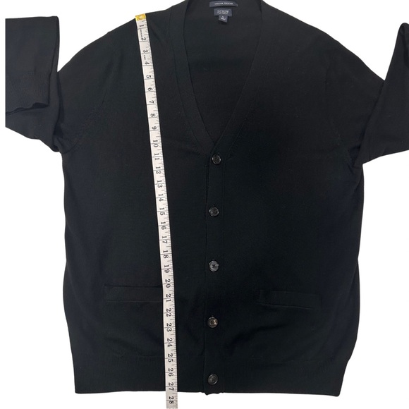 J.Crew Mens Black Italian Merino Wool Cardigan Patch Pockets Sz Large Luxury EUC - Picture 7 of 8
